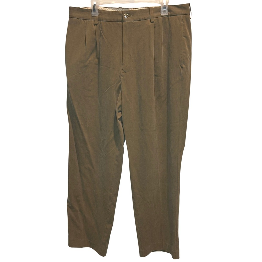 Tommy Bahama Pleated Pants 36x30 Mens Olive Brown Silk Bamboo Blend Trousers